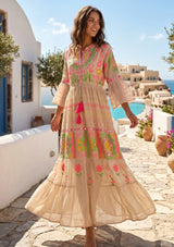 Women's Hand Embroidery Cotton Long Tunic Dress with Embroidery | ibBan - Orla