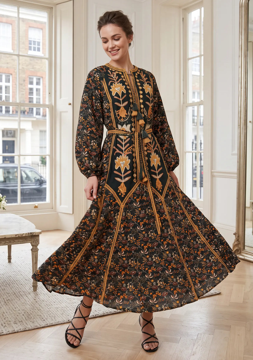 ibBan Women’s Printed Cotton Long Dress - Rifa
