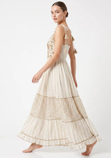 Robe longue à bretelles ibBan pour femme Basima | Broderie main | Paillettes | Taille unique