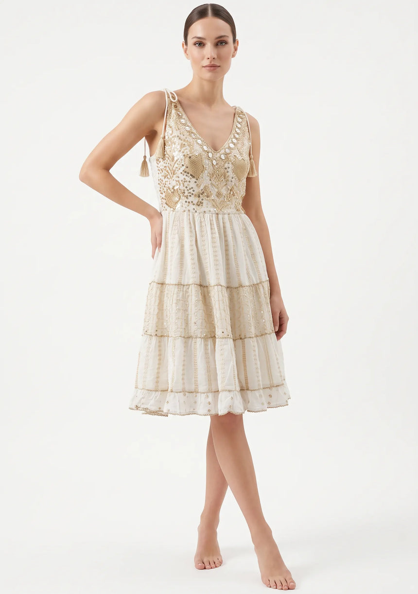 Robe Courte à Bretelles Basima pour Femme ibBan | Broderie Main | Paillettes & Perles | Taille Unique