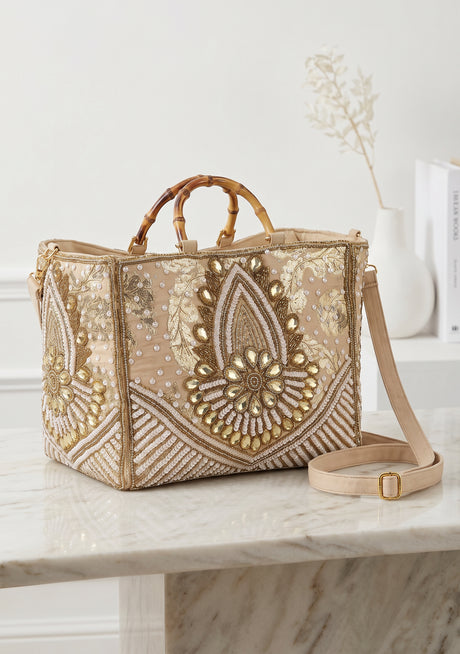 ibBan Hand Embroidered Tote Bag | Premium Cotton Canvas Designer - Vidha