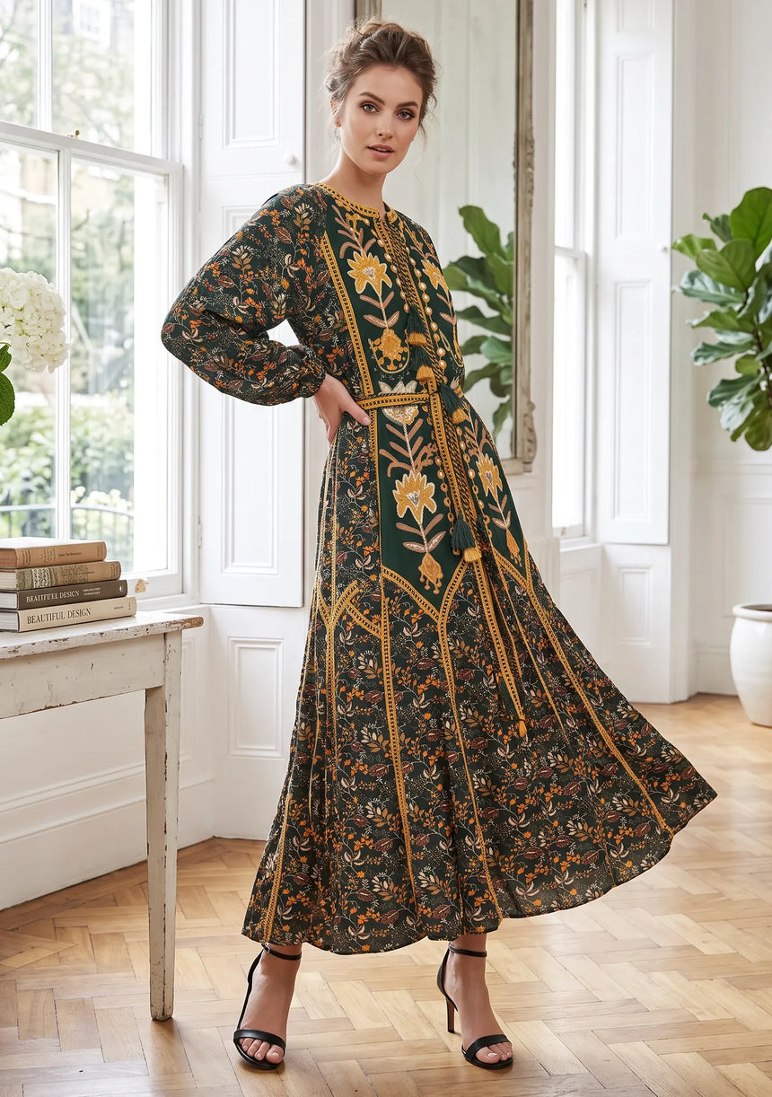 ibBan Women’s Printed Cotton Long Dress - Rifa