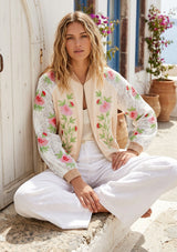 Women's a Stylish Bomber Hand Embroidery Canvas Zip Jacket - Farida