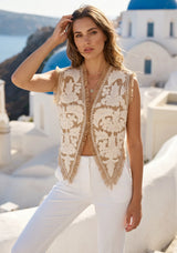 ibBan Hand Embroidered Jute Gilet | Luxury Summer Women's Vest -Donia