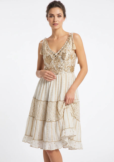 Robe Courte à Bretelles Basima pour Femme ibBan | Broderie Main | Paillettes & Perles | Taille Unique
