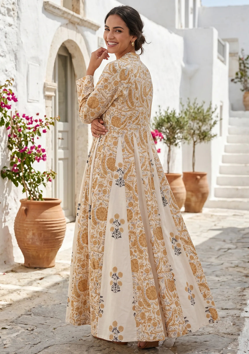 ibBan Printed Cotton Maxi Dress | Premium Women's Boho Resort Dress - Afra Long Dress