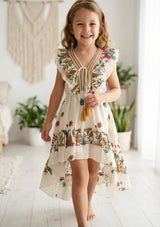 Robe en coton col V pour fille - Jelisha