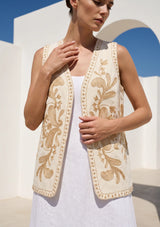 ibBan Hand Embroidered Summer Vest | Women's Cotton Canvas Designer Vest - Perla