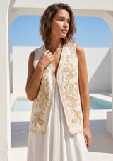 ibBan Hand Embroidered Summer Vest | Women's Cotton Canvas Designer Vest - Perla
