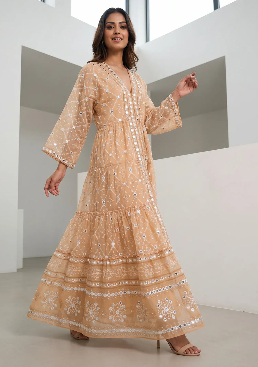 ibBan Hand Embroidered Cotton Maxi Dress | Luxury Boho Resort -Fabiya