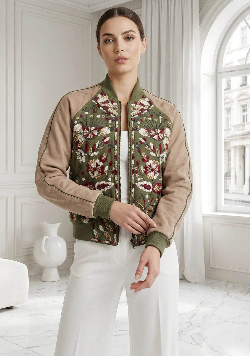 ibBan Hand Embroidered Leather Sleeve Winter Jacket | Premium Designer Outerwear - Dolly