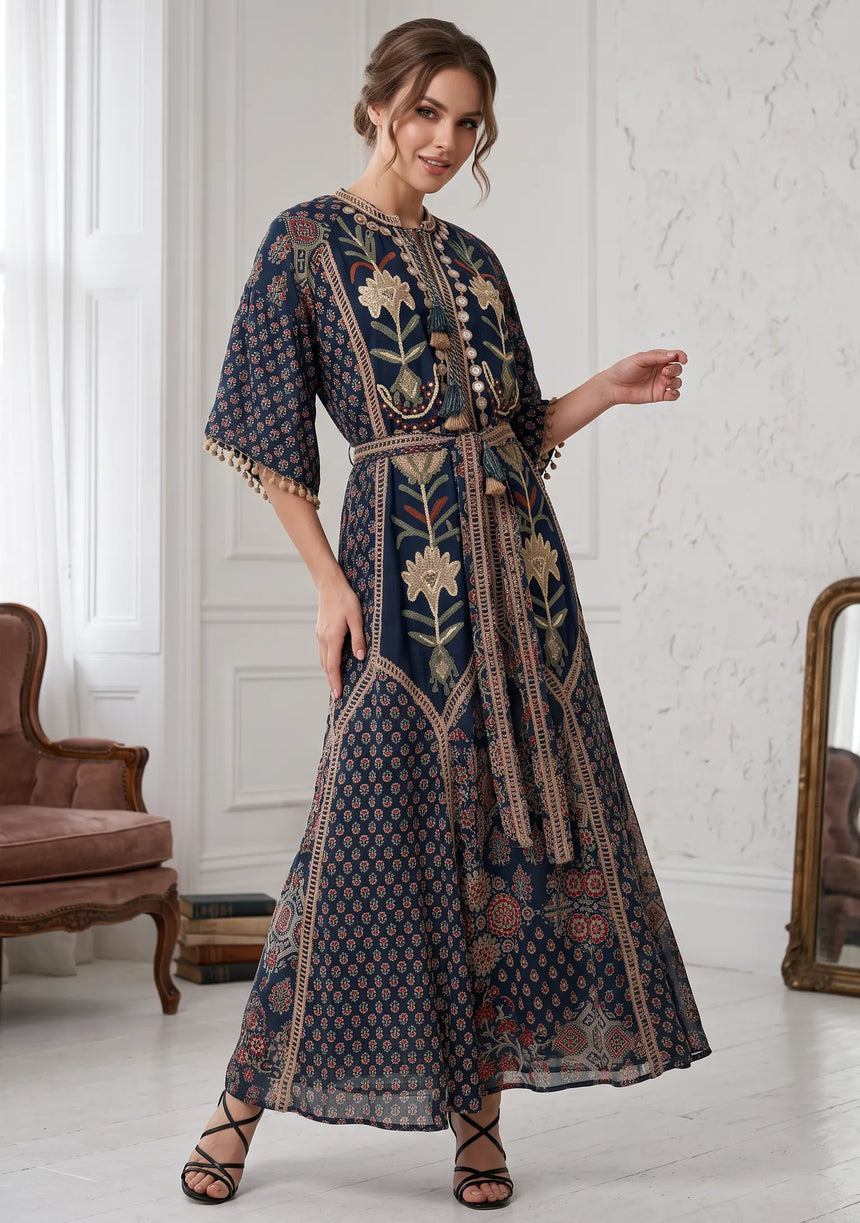 ibBan Women’s Printed Cotton  Long Dress One Size -Shyana