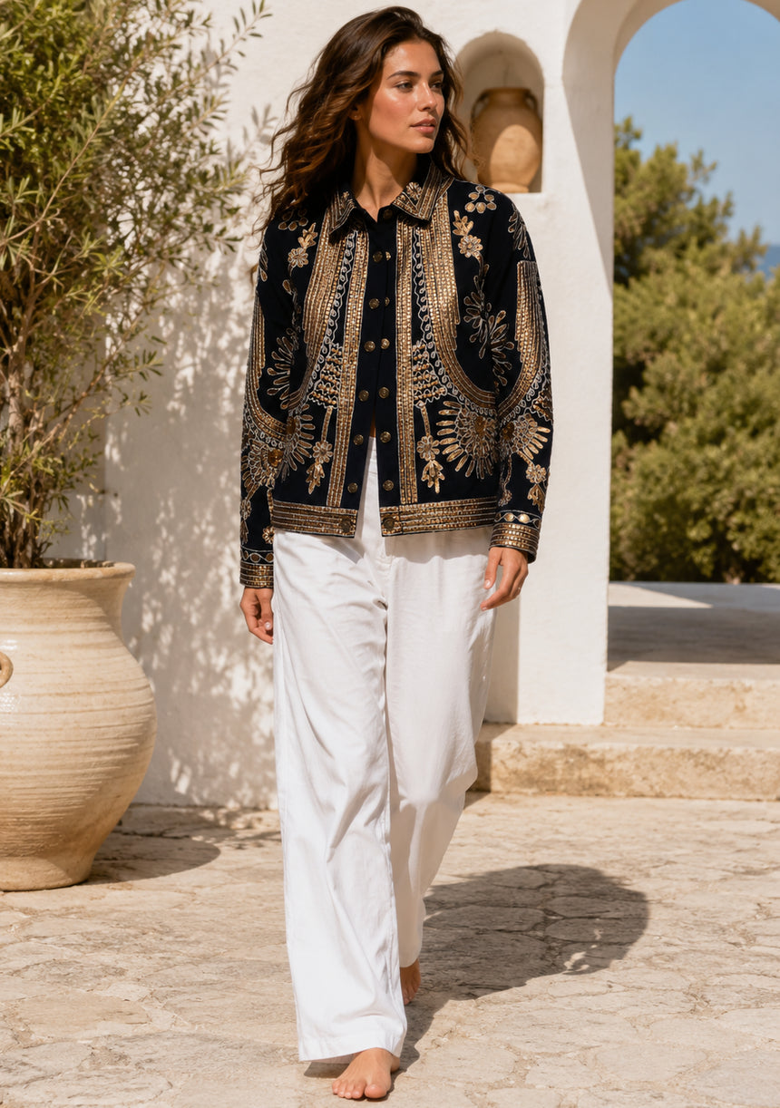 Women's Artisan Hand Embroidery Canvas Jacket - Yara