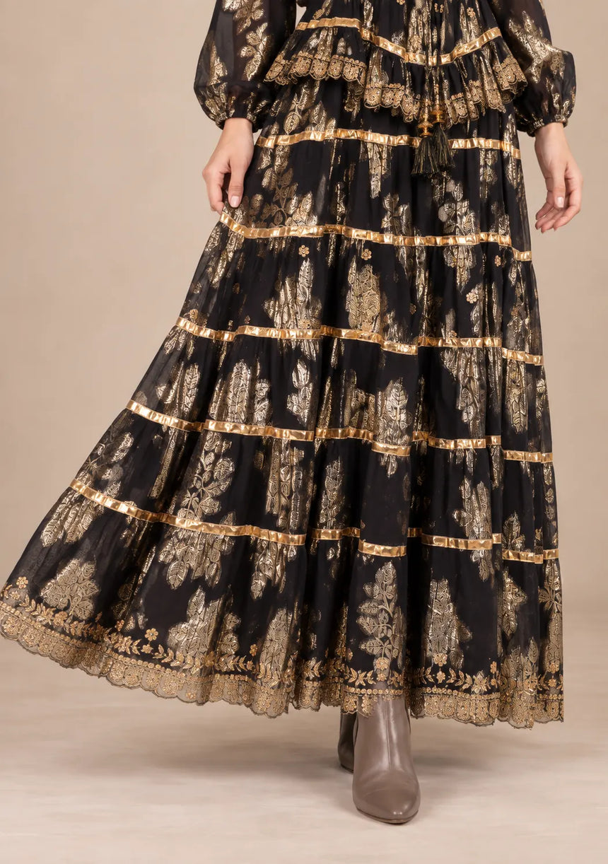 ibBan Cotton Lurex Tiered Long Dress - Chari