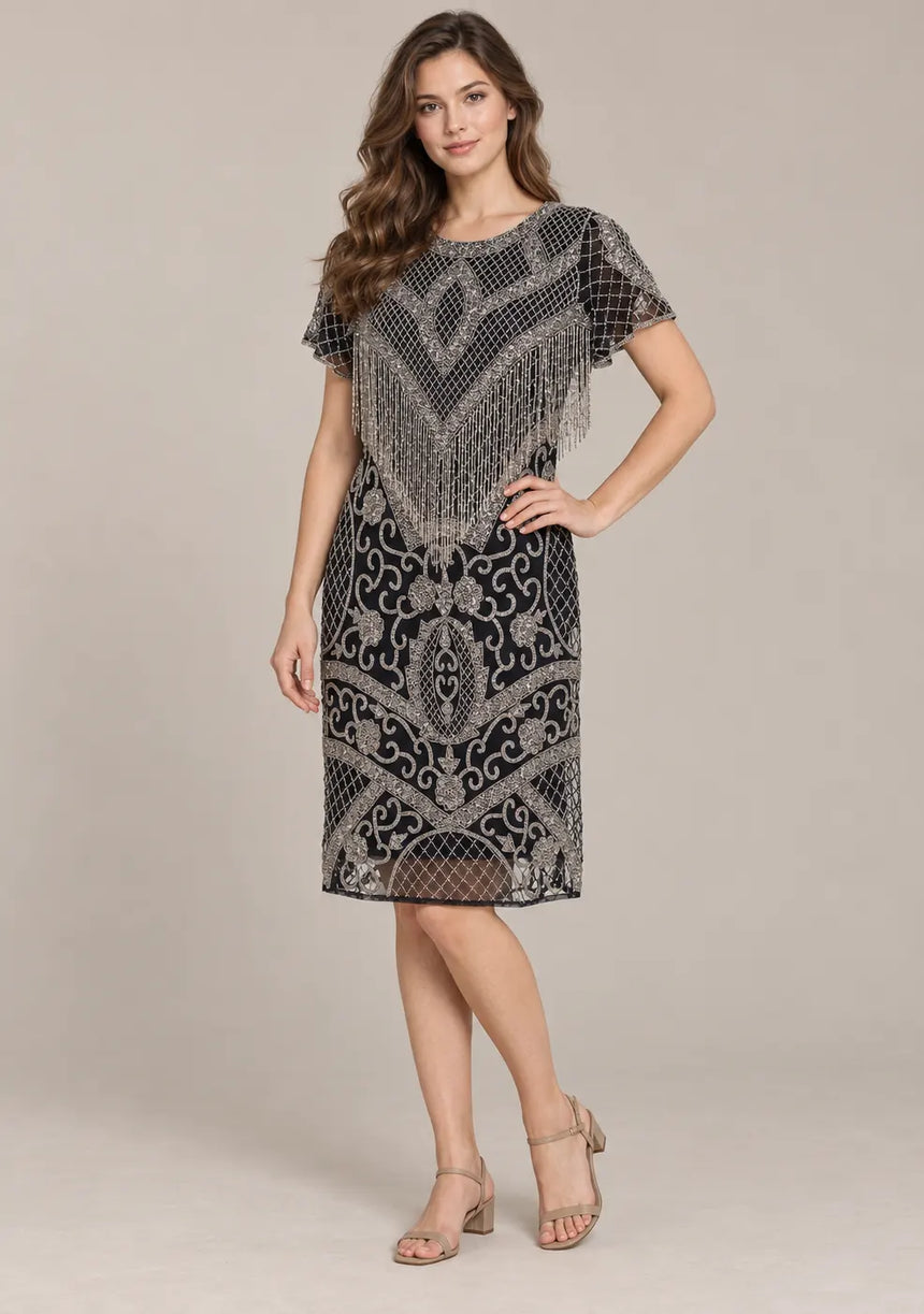 ibBan Party Midi Dress with Hand Beadwork & Fringe - Darya