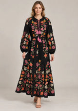 ibBan Floral Embroidered Maxi Dress with Tassel - Ravila