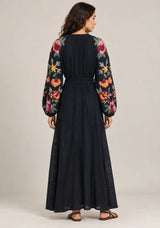 ibBan Floral Embroidered Cotton Maxi Dress with Tassel Tie - Gypsy