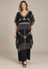 ibBan Black Georgette Kaftan Set with Hand Embroidery -Karla