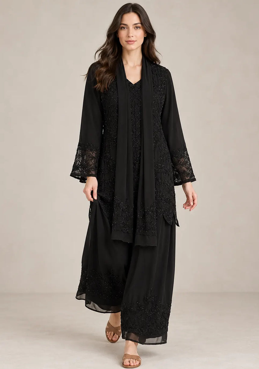 ibBan Women’s Georgette Jacket-Style Kurta Set with  Embroidery -Senta