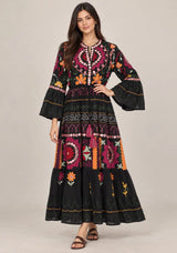 ibBan Embroidered Cotton Long Tunic with Tassel Tie - Hami