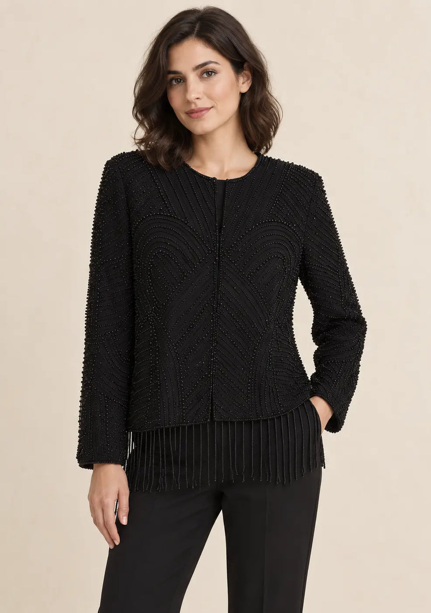ibabn Women’s Hand Beaded Fringe Jacket - Amaya