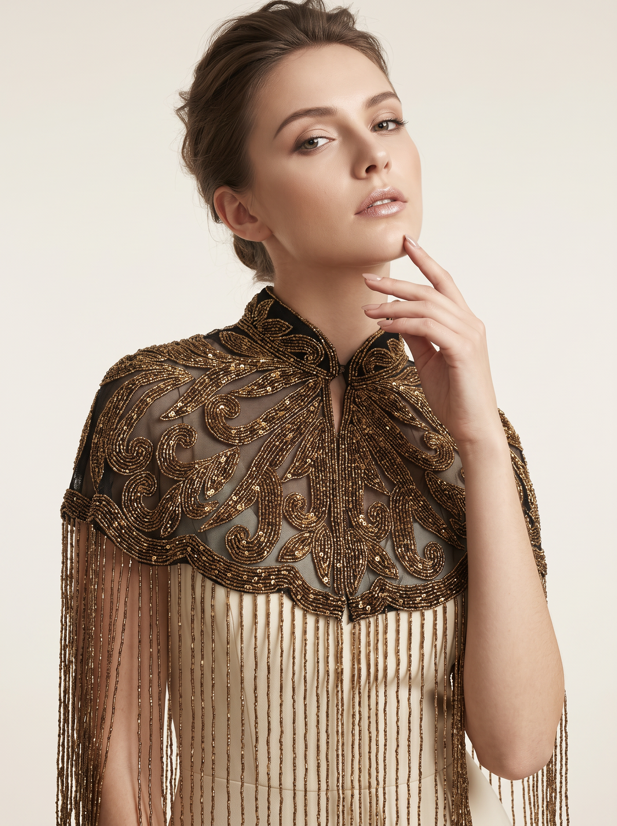ibBan Beaded Net Neck Cape with Fringe - Linda