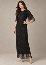 ibBan Women’s Long Dress with Hand Beadwork & Fringe Sleeves -  Esmi
