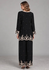 ibBan Black Georgette Kurta Palazzo Set with Hand Embroidery - Jaslyn