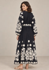 ibBan Floral Print Cotton Maxi Dress with Tassel Tie - Ayat