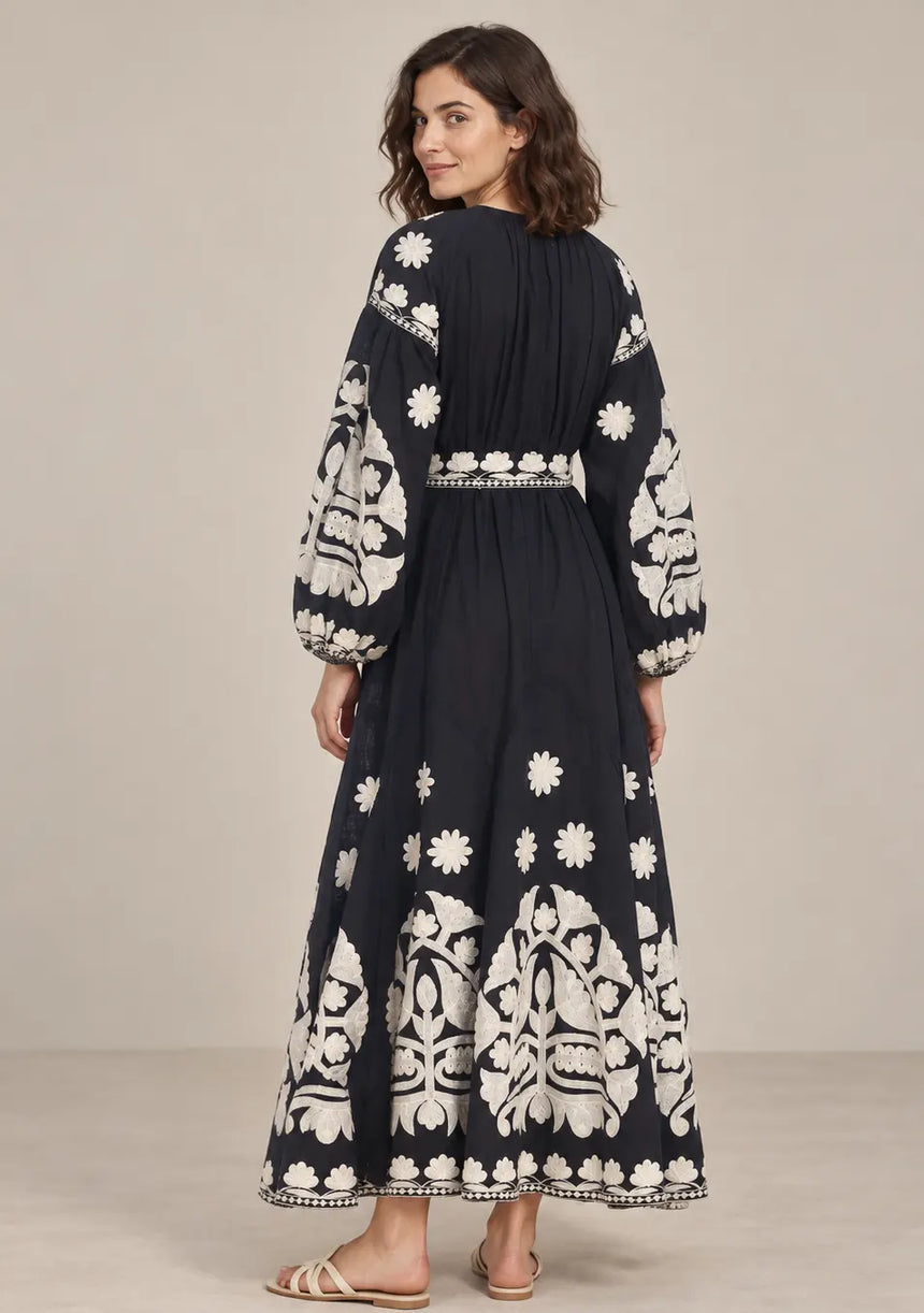 ibBan Floral Print Cotton Maxi Dress with Tassel Tie - Ayat