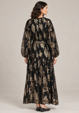 ibBan Floral Lurex Cotton Long Dress - Mavi