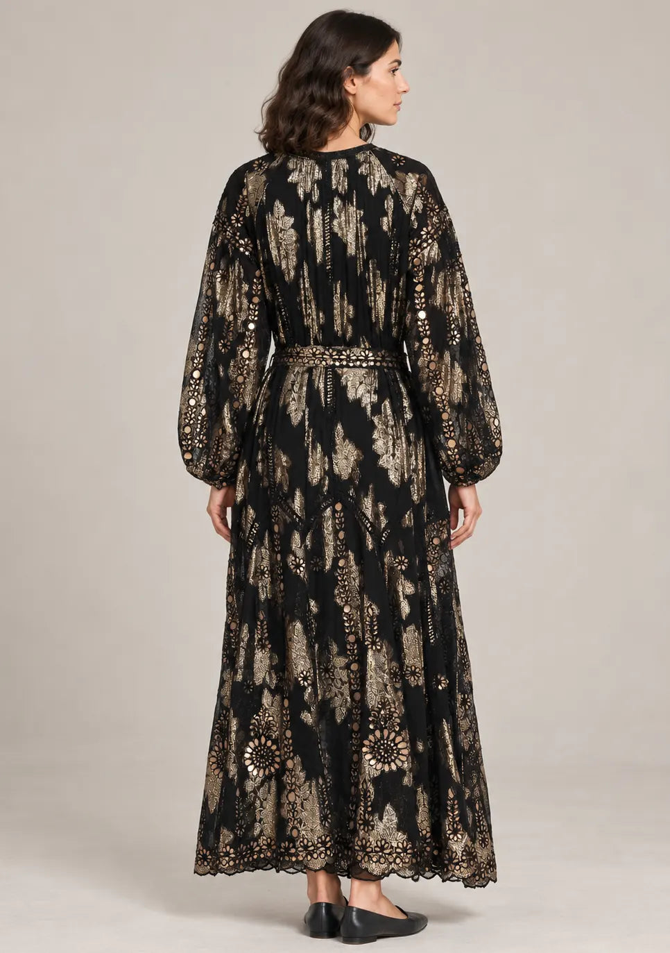 ibBan Floral Lurex Cotton Long Dress - Mavi