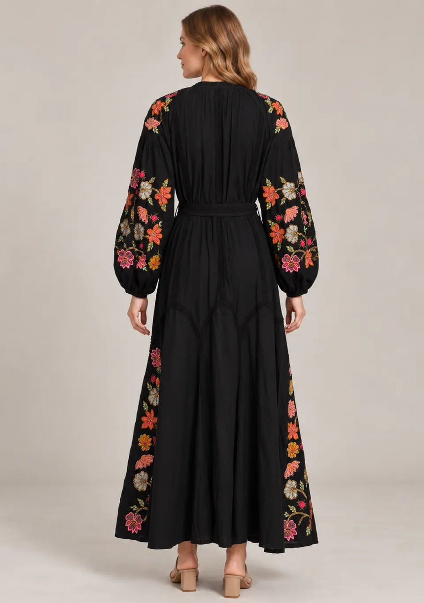 ibBan Floral Embroidered Maxi Dress with Tassel - Ravila