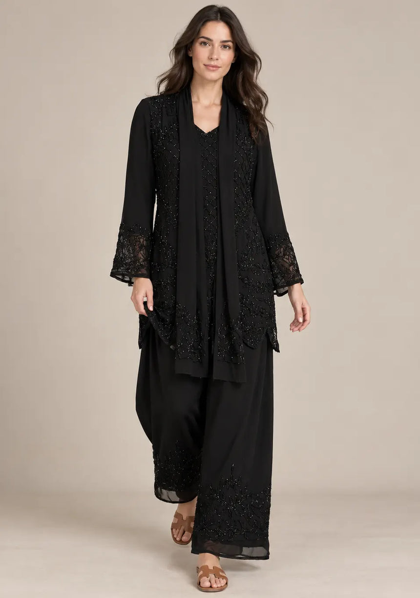 ibBan Women’s Georgette Jacket-Style Kurta Set with  Embroidery -Senta