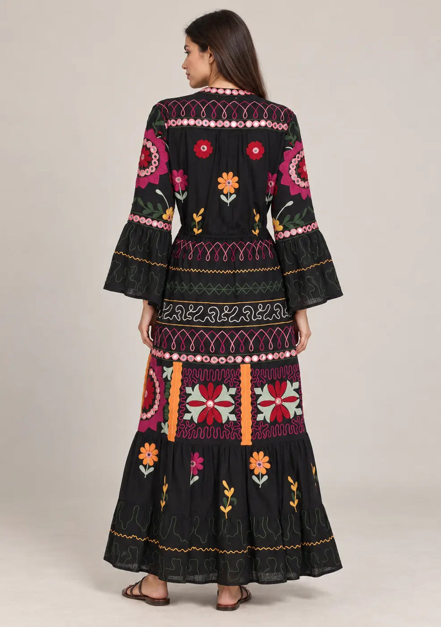 ibBan Embroidered Cotton Long Tunic with Tassel Tie - Hami