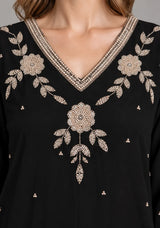 ibBan Black Georgette Kurta Palazzo Set with Hand Embroidery - Jaslyn