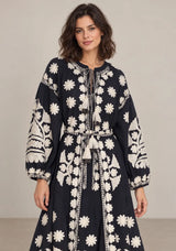ibBan Floral Print Cotton Maxi Dress with Tassel Tie - Ayat