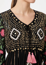 ibBan Floral Cotton Maxi Dress with Bell Sleeves - Jumani