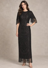 ibBan Women’s Long Dress with Hand Beadwork & Fringe Sleeves -  Esmi