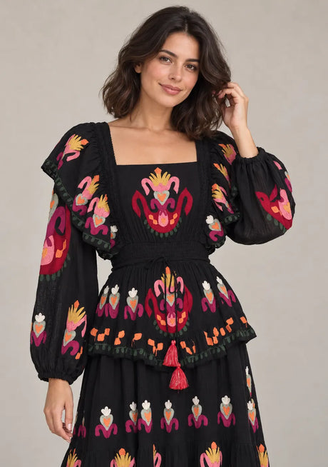 ibBan Printed Cotton Long Dress with Ruffle - Sona