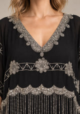 ibBan Black Georgette Kaftan Set with Hand Embroidery -Karla