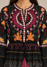 ibBan Embroidered Cotton Long Tunic with Tassel Tie - Hami