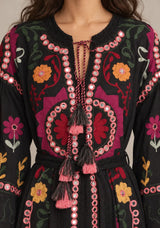 ibBanEmbroidered Cotton Maxi Dress with Tassel Tie - Hami