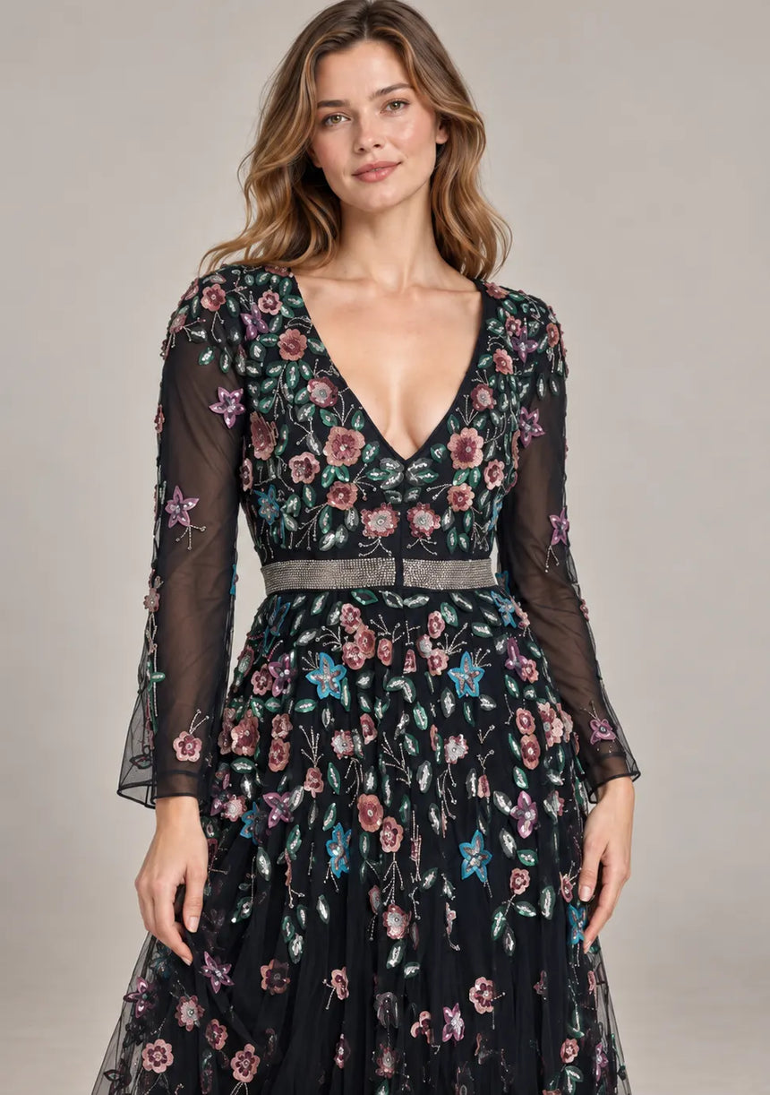 ibBan Women’s  Long Dress with Hand Embroidery - Aabish
