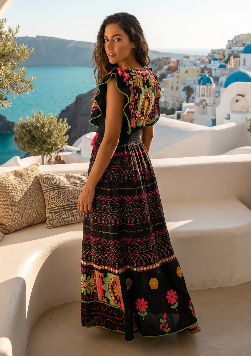 ibBan Hand Embroidered Long Dress | Luxury Bohemian Long Dress - Orla
