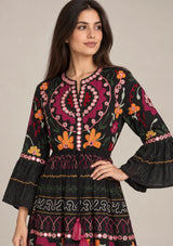 ibBan Embroidered Cotton Long Tunic with Tassel Tie - Hami