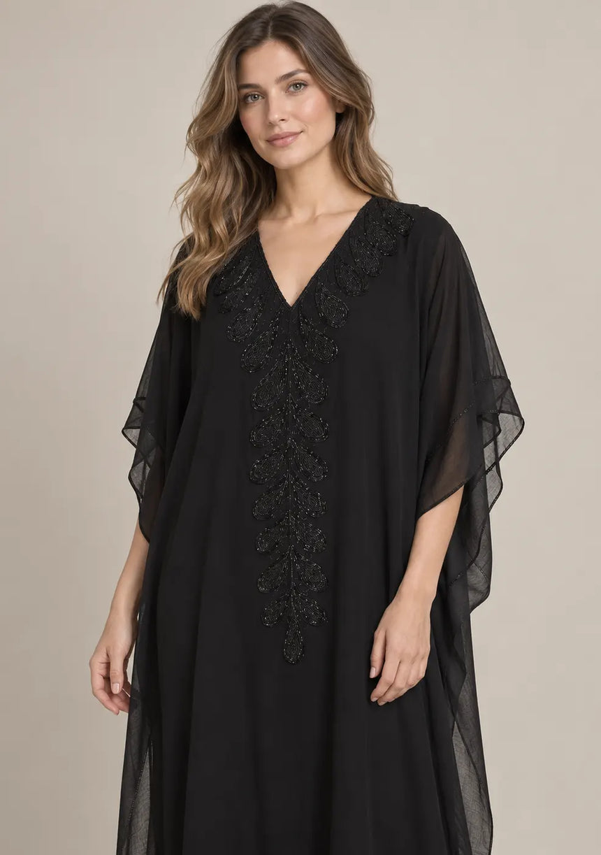 ibBan Women’s Hand Embroidered Georgette Kaftan Dress -Tanzeen