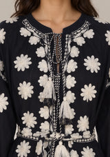 ibBan Floral Print Cotton Maxi Dress with Tassel Tie - Ayat