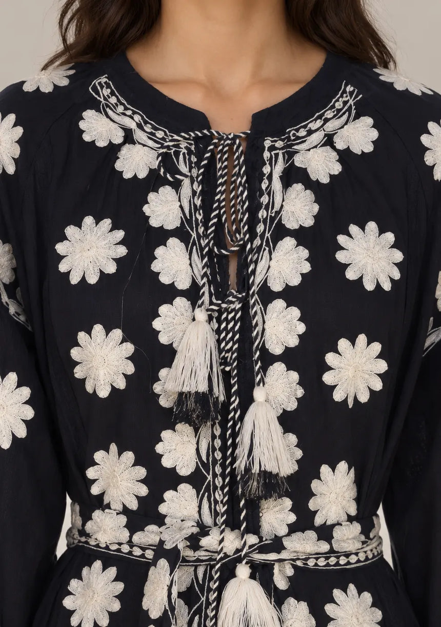 ibBan Floral Print Cotton Maxi Dress with Tassel Tie - Ayat