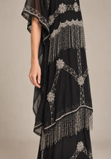 ibBan Black Georgette Kaftan Set with Hand Embroidery -Karla